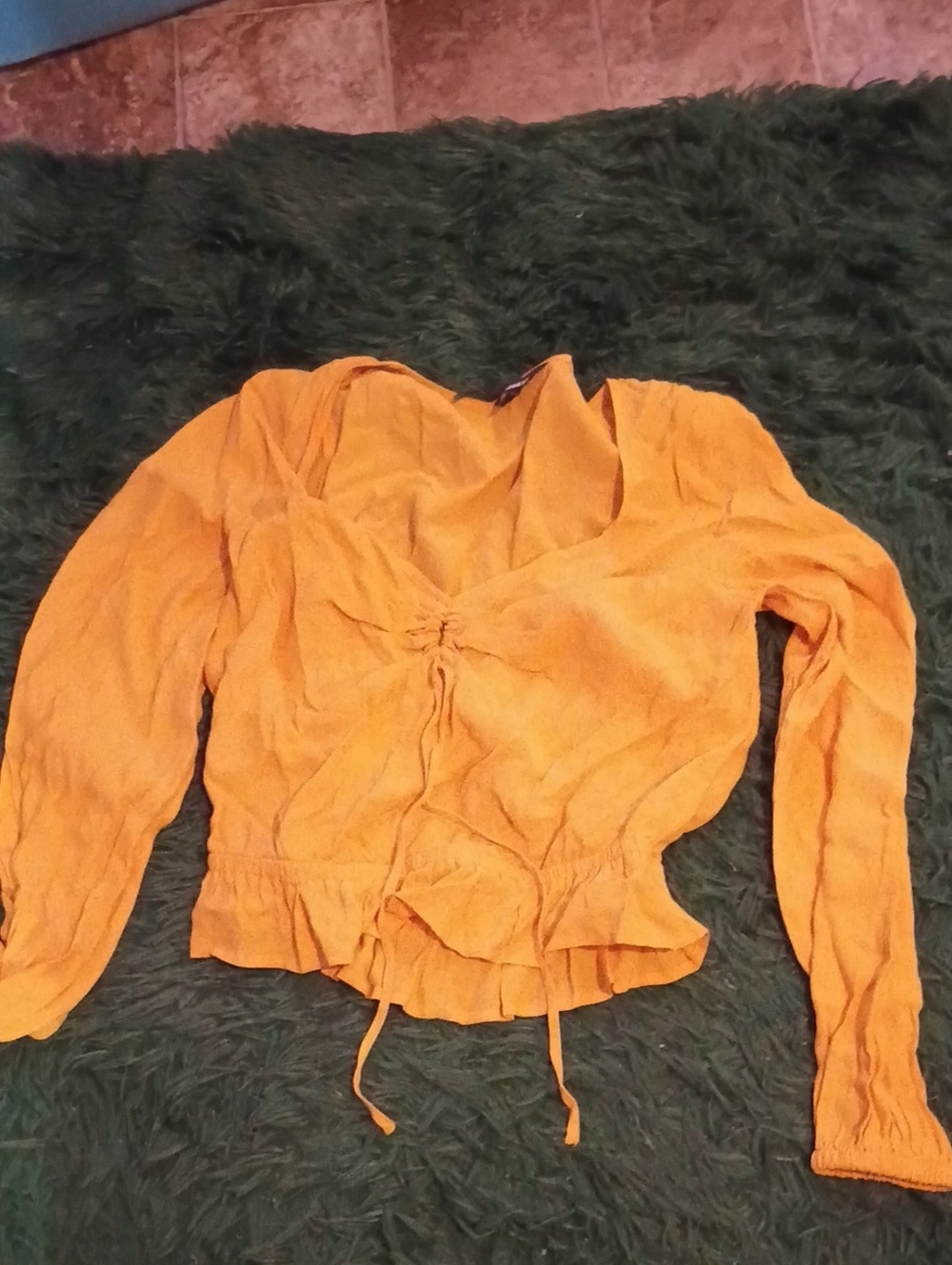 Express Mustard Yellow Long-Sleeve Cinch Front Top